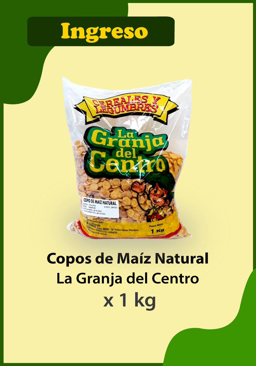 Novedades Productos LA GRANJA - copos de Maiz Natural x 1 kg PROMO ENERO